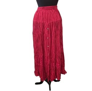 Saddle Ridge Vintage Medium Maxi Skirt Red Crinkle Cotton Luxury Coastal Cowgirl